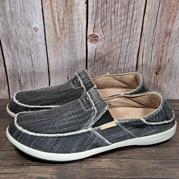 Gecko Man Walk Hero Arch Support Slip On Loafer Mens Size 12 Black Denim Canvas - Picture 1 of 9